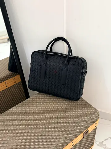 Bottega Black woven leather backpack