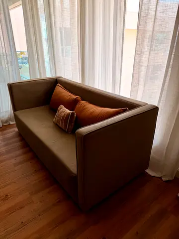 Compact 3-Seater Sofa in Olive Green - Good Condition. 200x90cm