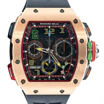 Richard Mille style chronograph watch with rose gold-tone case and black rubber strap