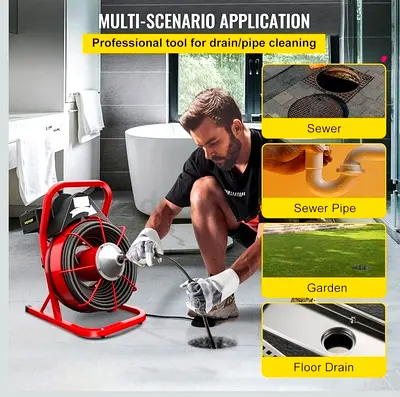 Electric Drain Cleaning Motorized Cable Reel - Professional Sewer  Pipe Cleaner