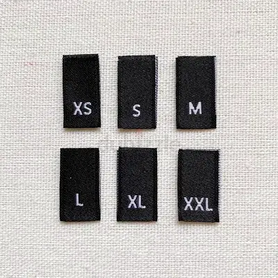 Set of Black Woven Size Labels (XS-S-M-L-XL-XXL)