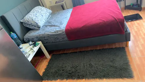 Grey upholstered double bed Medium Firm Mattress High Quality comes with shaggy grey rug free