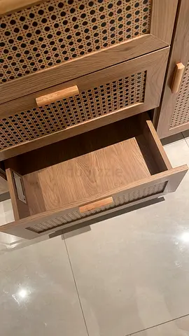 Solid Wood Sideboard Buffet with Rattan Panels