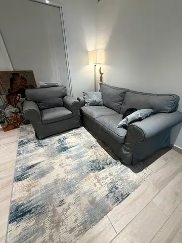 Gray 2-Seater Sofa and Armchair Set with Decorative Cushions