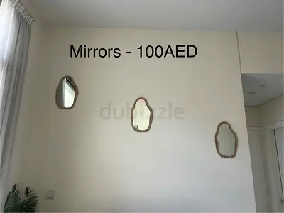 Set of 3 Decorative Wall Mirrors - Beige Wooden Frames