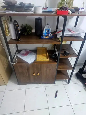 Wooden Shelving Unit with Lower Cabinet — 4-Tier Industrial Style