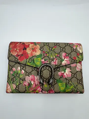 Gucci Blue/Beige GG Blooms Supreme Canvas and Leather Dionysus Wallet On Chain