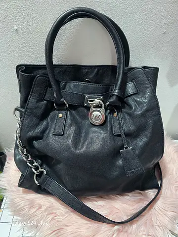 Authentic Michael Kors Black Leather Tote Bag with Shoulder Strap