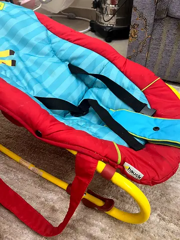 Hauck Baby Bouncer / Rocker - Light Blue  Red, Good Condition