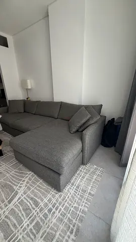 Grey L-shaped Fabric Sofa with Chaise (Good Condition)