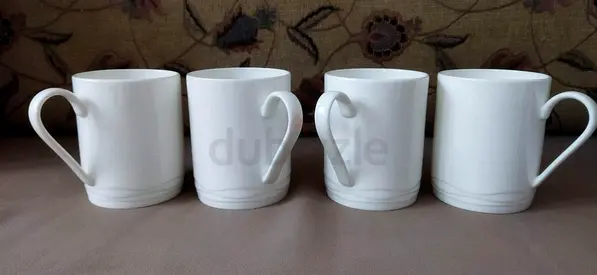 Set of 4 plain white ceramic coffee mugs - good used condition