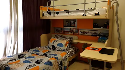 Bunk Bed with Built-in Desk and Shelves - Good Condition