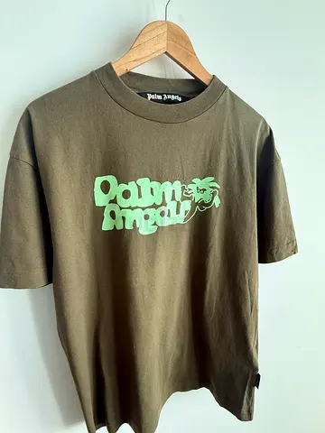 Authentic Palm Angels Logo T Shirt Olive Green Size L