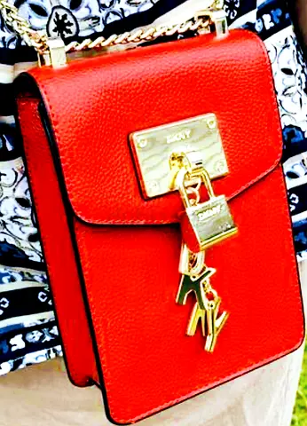 DKNY Red Leather Crossbody Bag with Gold Hardware