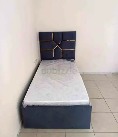 Modern Single Bed with Patterned Headboard and Mattress