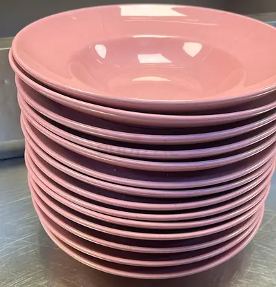 Set of Pink Ceramic Soup/ Pasta Bowls Plates  - Good Used Condition