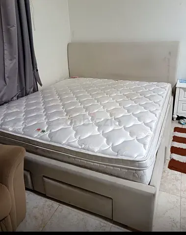 Queen Bed Frame with Mattress and Storage Drawers - Light Beige