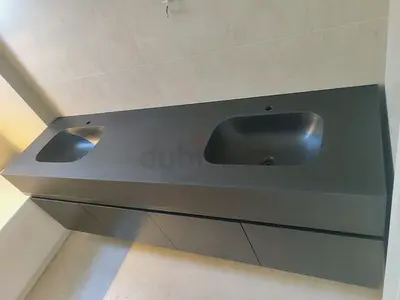 Modern double sink vanity unit - wall-mounted matte grey