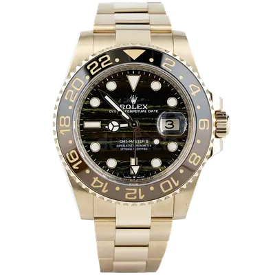Rolex GMT-Master II Oyster Perpetual Date Mens Watch - Gold Bracelet, Black Dial