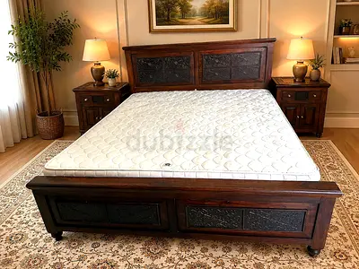 Solid Wood King Size Bed with Intricate Metal Details