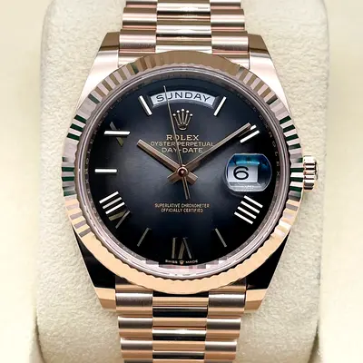 Rolex Oyster Perpetual Day-Date President Watch - Rose Gold, Blue Dial