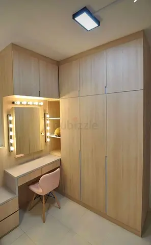 Built-in Light Wood Wardrobe with Vanity Corner - Excellent Condition