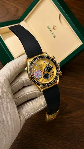 Rolex-style Gold Chronograph Watch with Rubber Strap