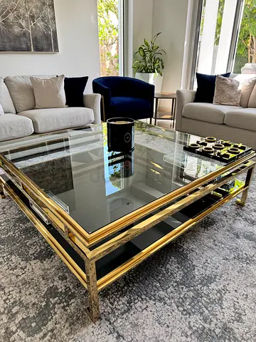 Brass  Glass Large Square Coffee Table — Excellent Condition
