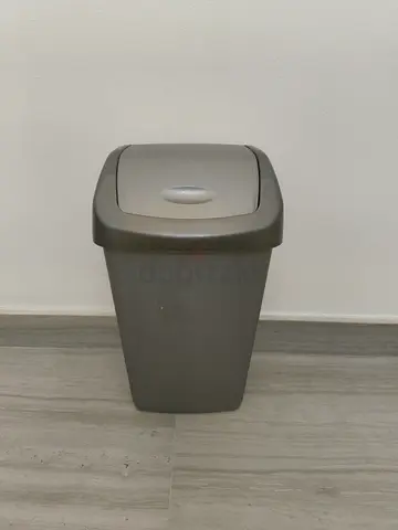 Grey Plastic Swing-Top Trash Bin