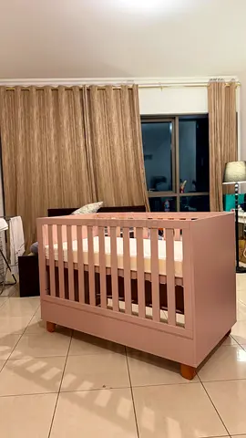Convertible baby crib in pink — sturdy wooden crib with matress