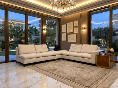 Molteni Italian Modern L-shaped Sofa Set in Cream Fabric