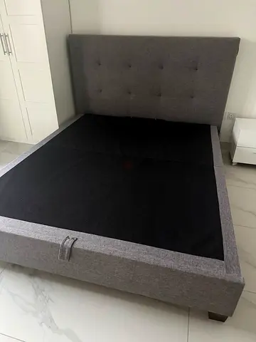 Grey Fabric Double Bed Frame with Headboard - Good Condition