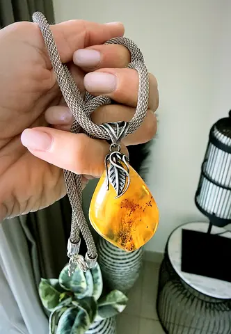 Silver and Natural Baltic Amber designer Necklace 925