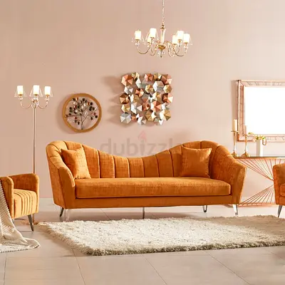 Modern Mustard Velvet Curved Sofa