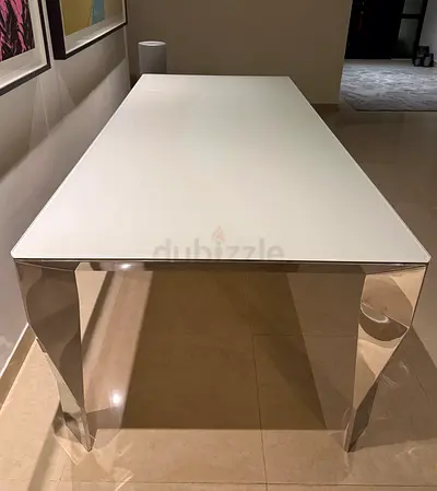 White Tempered Glass Top Dining Table 2,20 x 100 cm