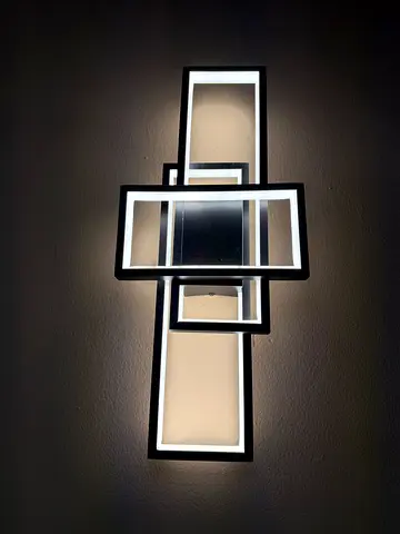 Modern Geometric LED Wall Light - Black Frame, Warm/Cool Light