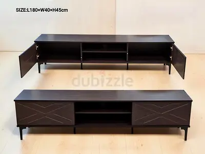 Low Modern TV Cabinet / Entertainment Unit - Dark Wood, 180cm