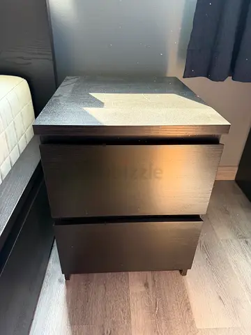 Black 2-Drawer Bedside Table / Nightstand