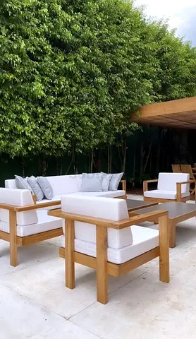 Outdoor Teak Wood Sofa Set with Cushions - 4 Seater