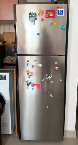 Hitachi stainless steel double-door fridge, good working condition