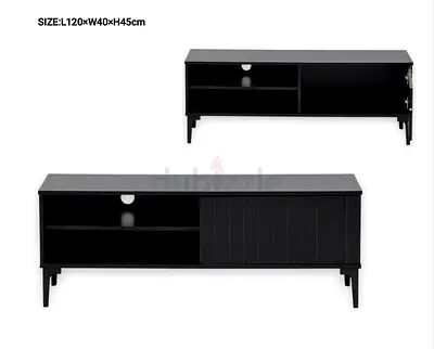 Black TV Stand / Entertainment Unit - 120cm, Storage Shelves  Cabinet