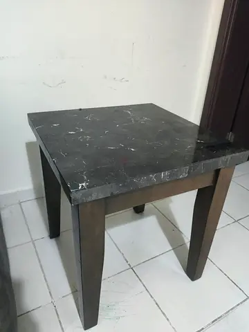 Solid Wood Side Table with Black Marble Top