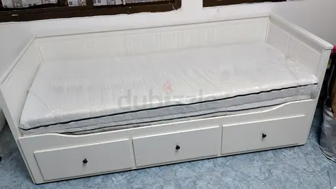 Ikea White wooden daybed with under-drawers and mattress