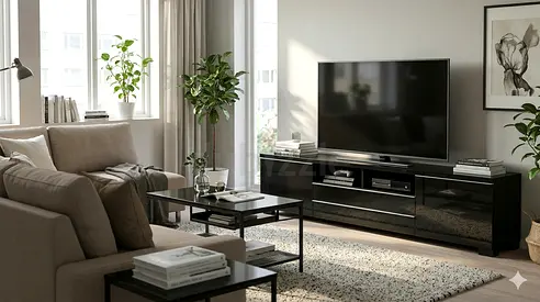 Modern black TV entertainment unit - glossy finish