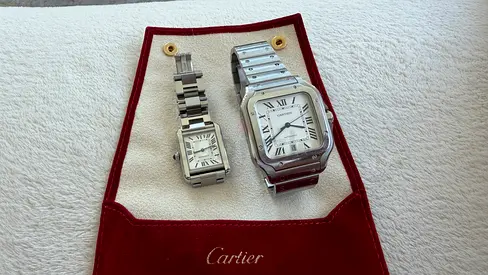 Cartier 2 watches tank solo sm women and men santos