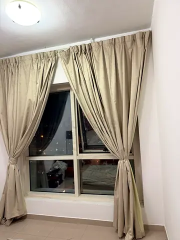 Beige Floor-Length black out Curtains - Pair, Good Condition