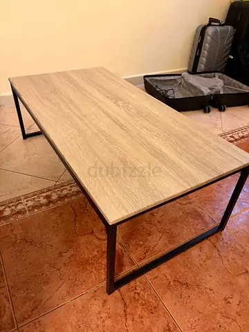 Simple rectangular wooden top table with metal frame
