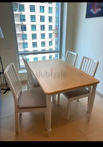 Wooden Dining Table with 4 Chairs - Light Oak Top, White Legs