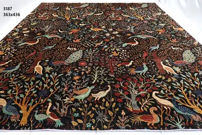3.6 x 4.4 Large Hand-Knotted Rug with Tree of Life Design afghan handmade wool carpet majlis rug