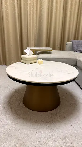 Round Real Marble Top Coffee Table with Gold Base - Good Condition